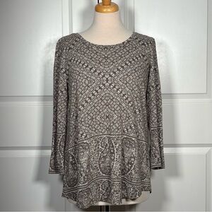 Lucky Brand Paisley & Floral Print Tan 3/4 Sleeve Top
